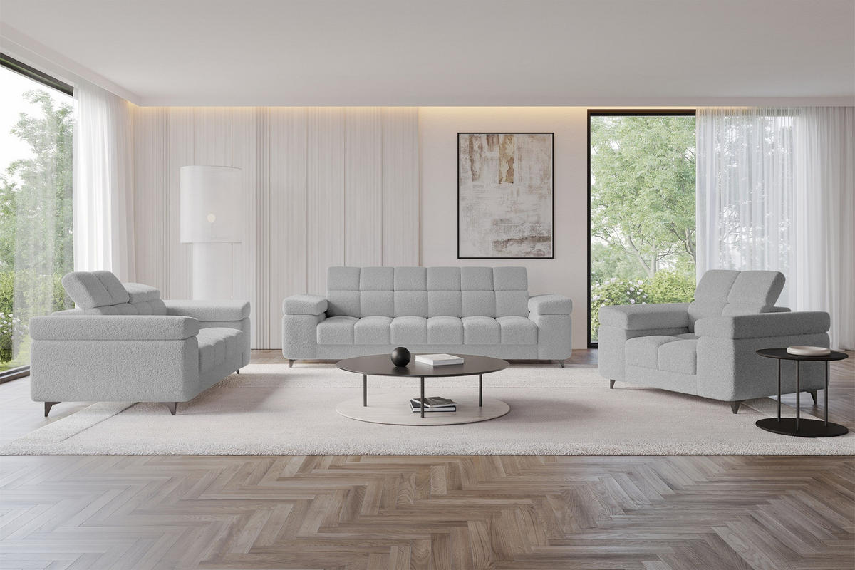 SOFA 2-Sitzer LORD-S1 194x97x90 cm Hellgrau Bouclé - Hellgrau, Holzwerkstoff/Textil (194/90/97cm) - ALTDECOR