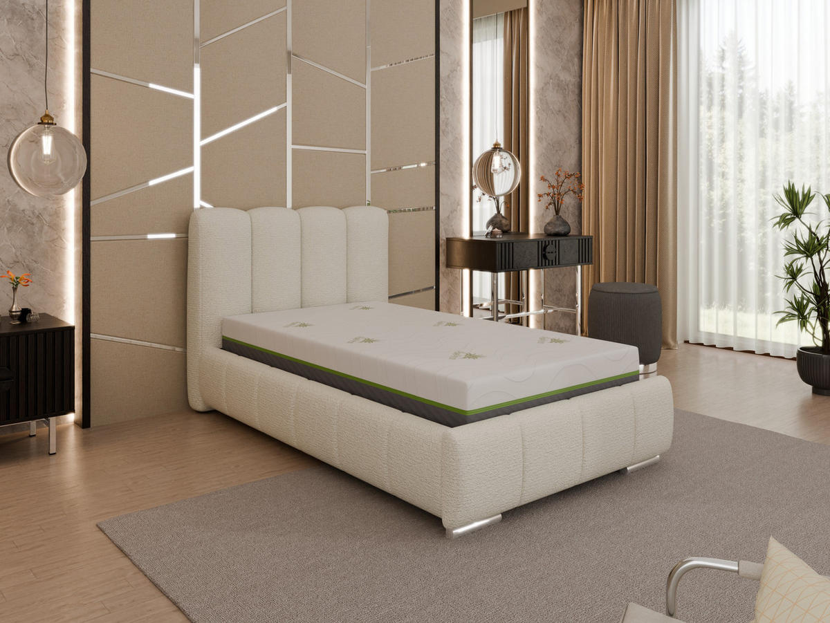 POLSTERBETT Zaira 100x200cm – Elegantes Polsterbett für modernen Wohnstil , ZONIERTE TASCHENFEDERN KOKOS (21cm), creme - Creme, Holz (100/200cm) - Homesy