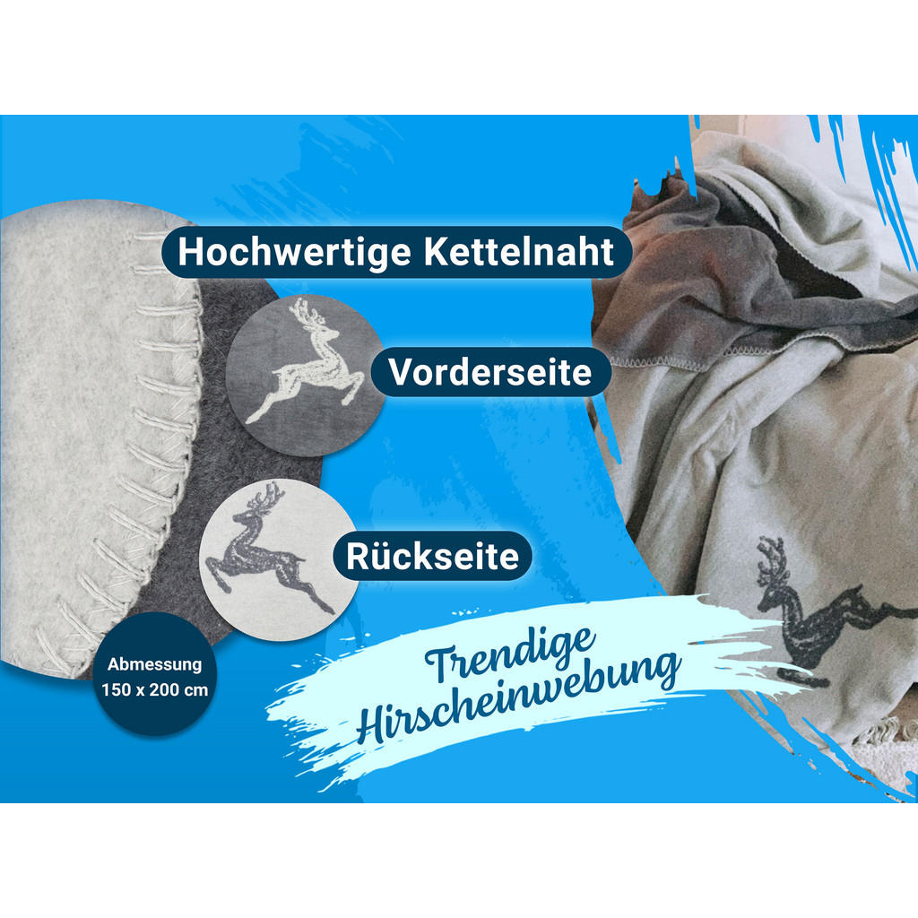 Thumbnail - Zollner Kuscheldecke,, Grau, Naturmaterialien, 150x200 cm, Oeko-Tex® Standard 100, Wohntextilien, Decken, Kuscheldecken