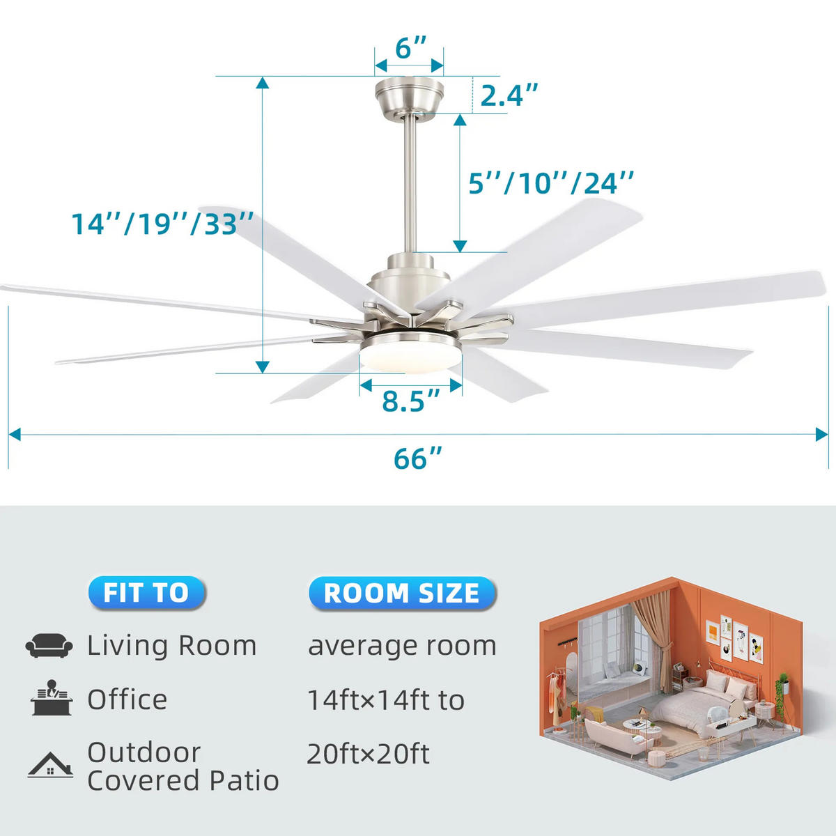 DECKENVENTILATOR DE-16279 66 Zoll Smart mit App/Alexa Steuerung - Weiß, Kunststoff (168/168/25.8cm) - ComfortXL