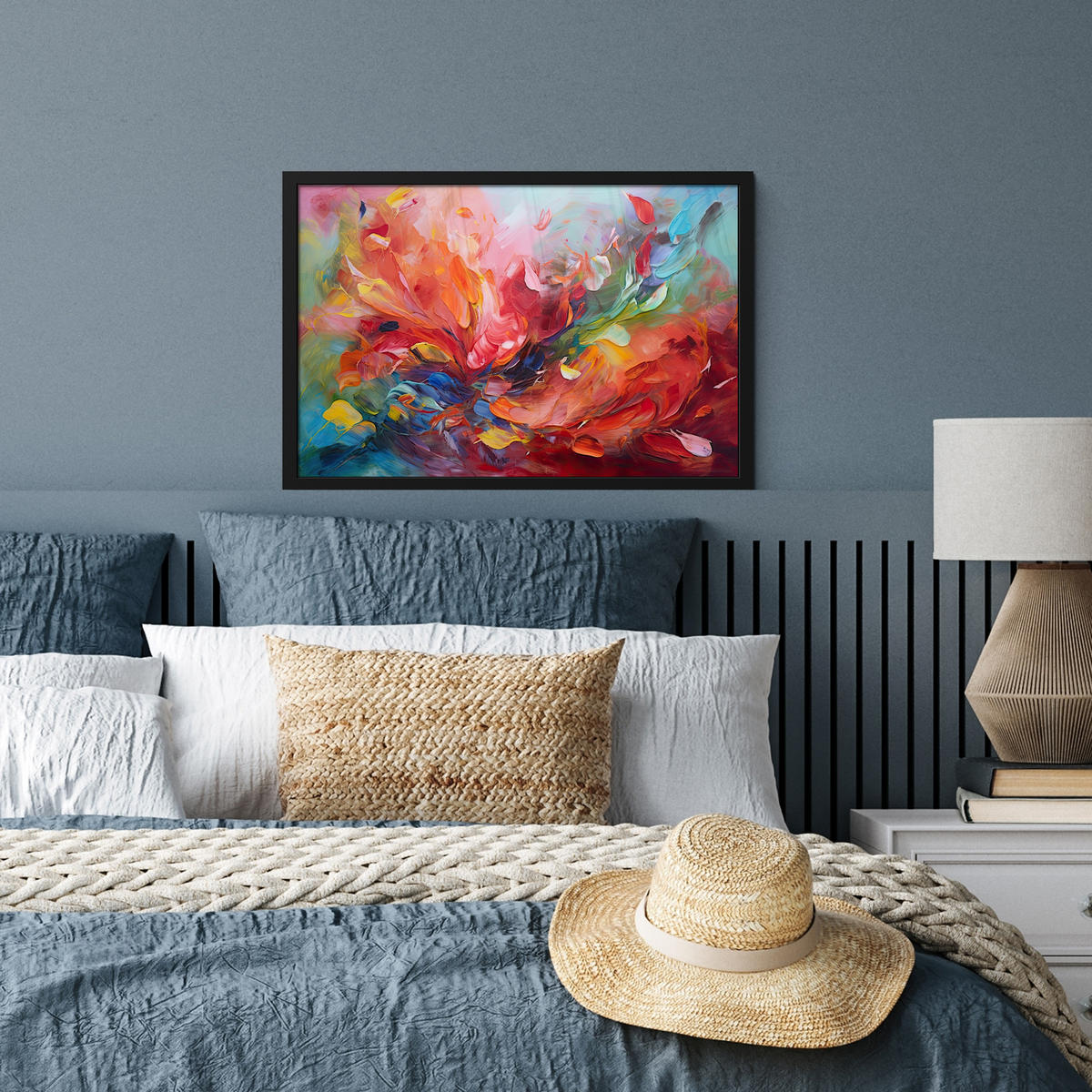 POSTER MIT RAHMEN Ölgemälde - Kunst - Abstrakt - Farbenfroh 60x40 cm - Altrosa, Papier (60/40cm) - MuchoWow