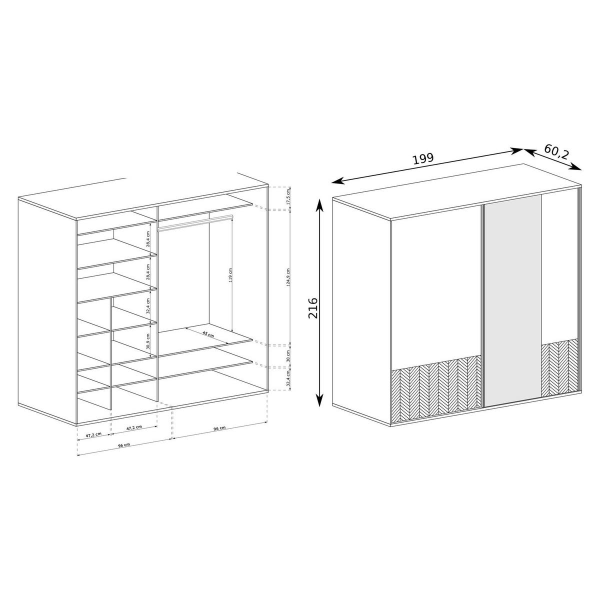 SCHWEBETÜRENSCHRANK Fonti F-11 mit Spiegel 199 x 216 x 60,2 cm Karamell-Eiche - Eichefarben, Holzwerkstoff (199/216/60.2cm) - Koseto