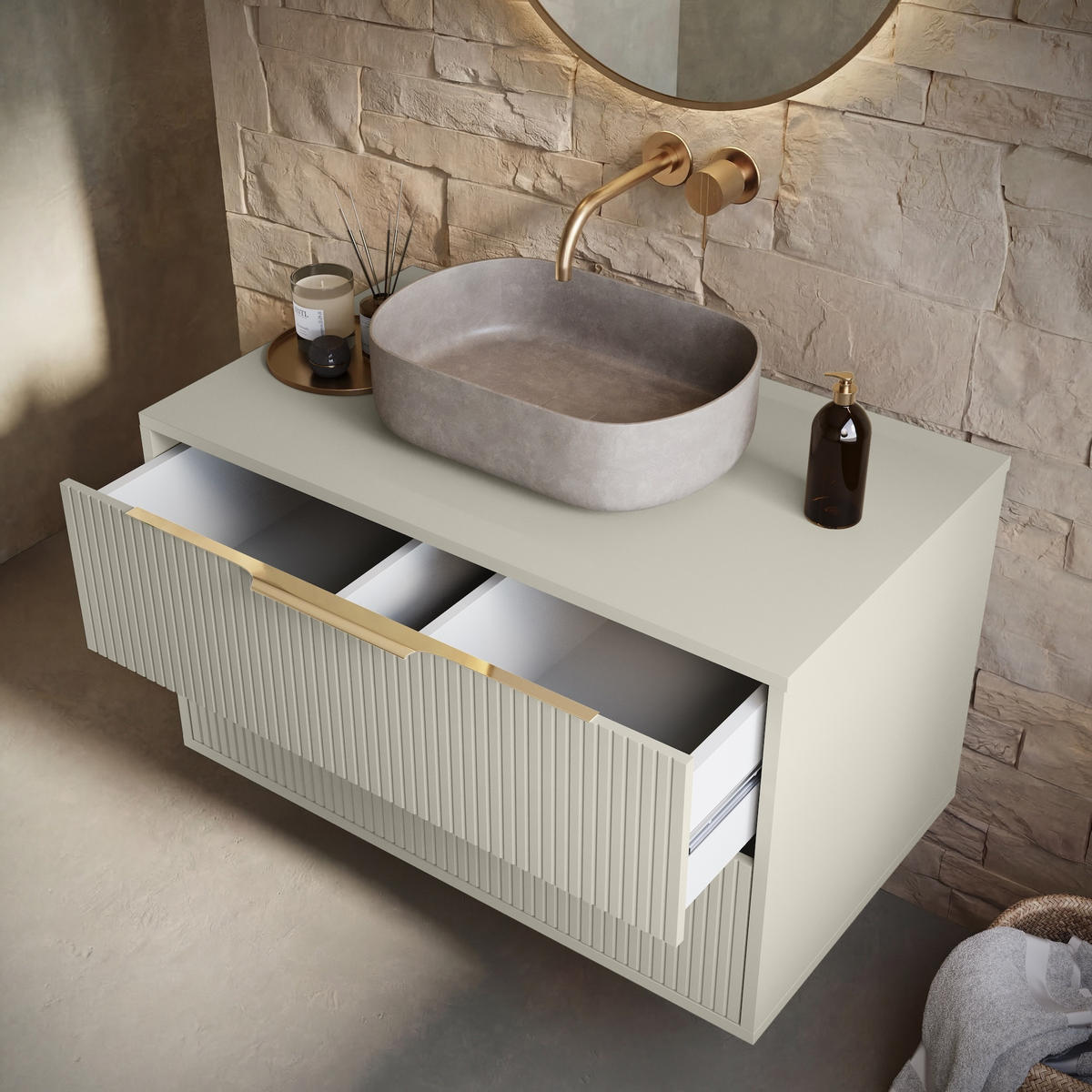 WASCHBECKENUNTERSCHRANK Rimini 2 Schubladen Cashmere - 80 x 46 x 46 cm - Kaschmir, Holz (80/46/46cm) - Badplaats
