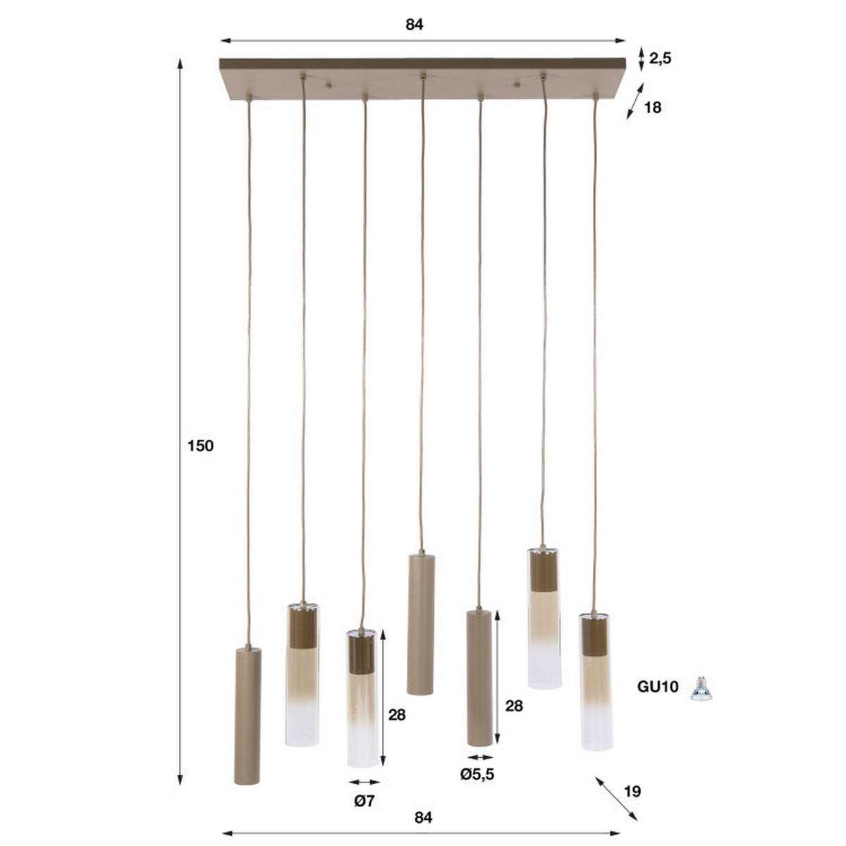 HÄNGELEUCHTE Linea Beige 19/84/150 cm - Beige, Textil (19/84/150cm) - Hoyz Collection