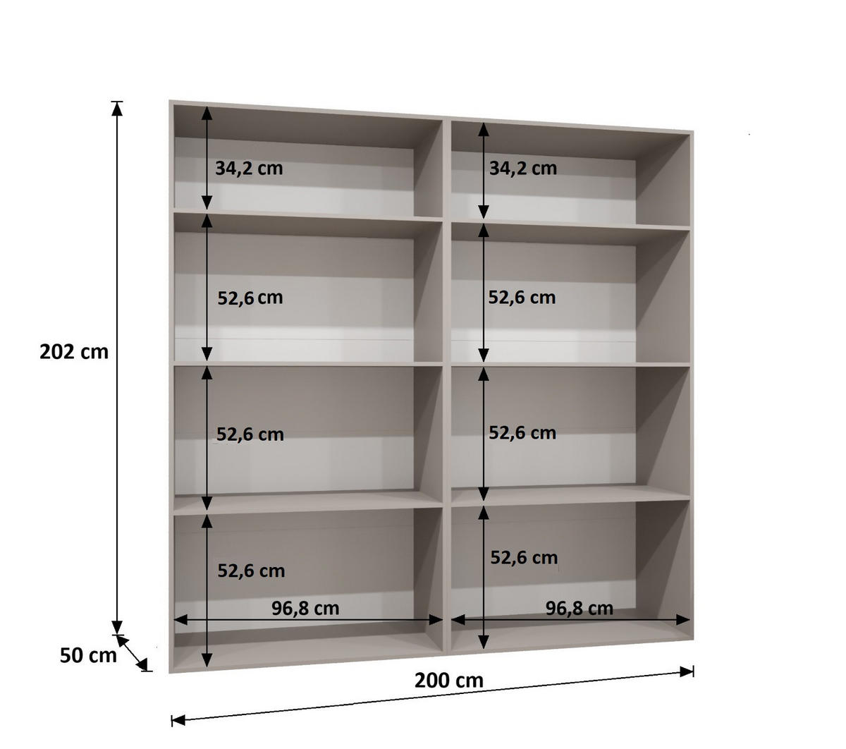 DREHTÜRENSCHRANK 202/200/52 4-türig - Schwarz, Holz (200/202/52cm) - Abiks Möbel