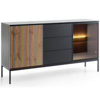 KOMMODE Graphit, Wotan Eichefarben 154/83/39 cm Deo - Eiche Wotan/Schwarz, Naturmaterialien/Glas (154/83/39cm) - Graingold