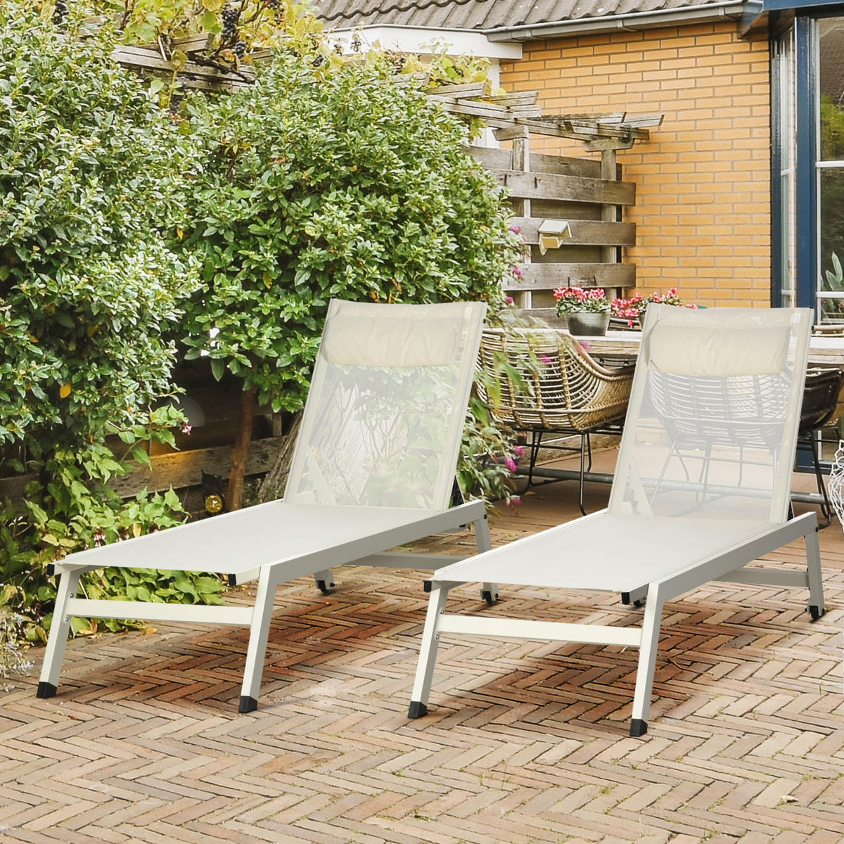 SONNENLIEGE 2-teilige Liege-Sonnenliege aus Aluminium und Polyester 55 x 195 x 30 cm ,Beige - Beige, Metall (55/90/164cm) - Vallsero