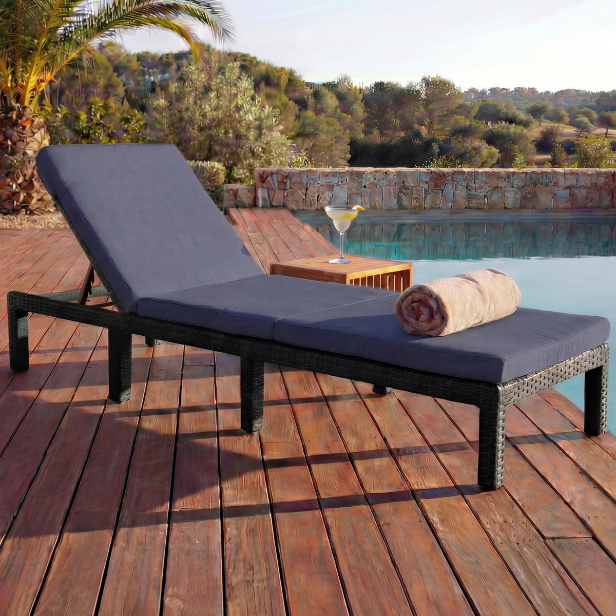 POLY-RATTAN SONNENLIEGE BASIC Anthrazit, Grau - Anthrazit/Grau, Kunststoff (60/71/198cm) - MCW