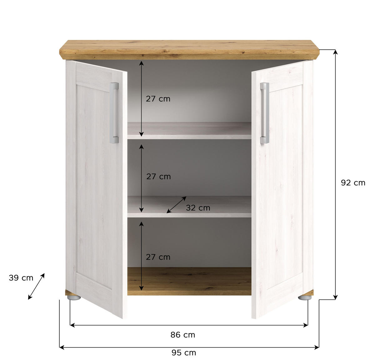 KOMMODE Verona in Sibiu Lärche Nachbildung und Artisan Eiche Nachbildung B/H/T: 95x92x39 cm - Lärchefarben, Holzwerkstoff (90/88/37cm)