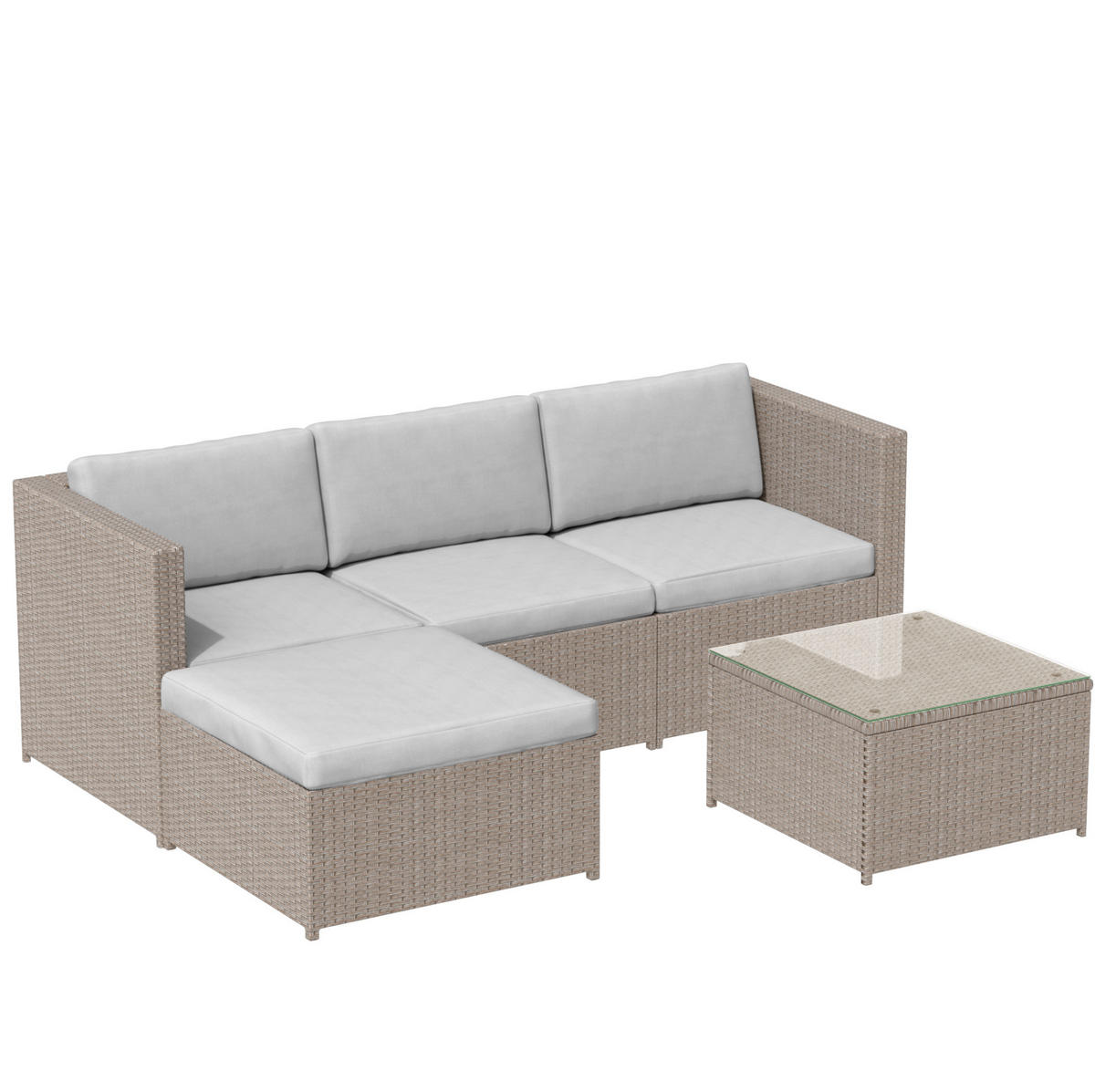 GARTENSET 196x136x67cm beige aus Polyrattan und Stahl, wasserdicht - Beige, Metall - Modfu