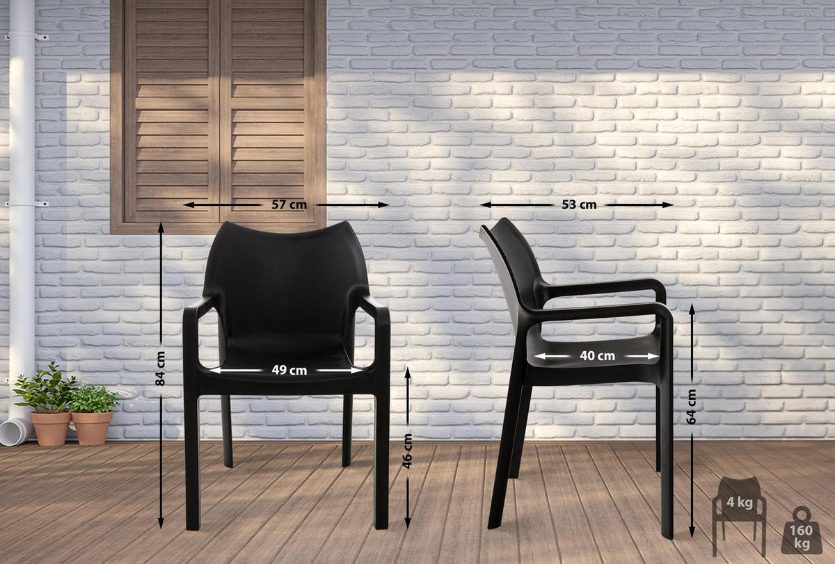 GARTENSTUHL Kunststoff schwarz - Schwarz, Kunststoff (57/84/53cm) - CLP