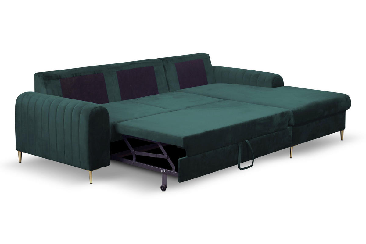 ECKSOFA VERONA R-S Grün Velours-Stoff mit Schlaffunktion - Grün, Holz (251/164cm) - MASSENO