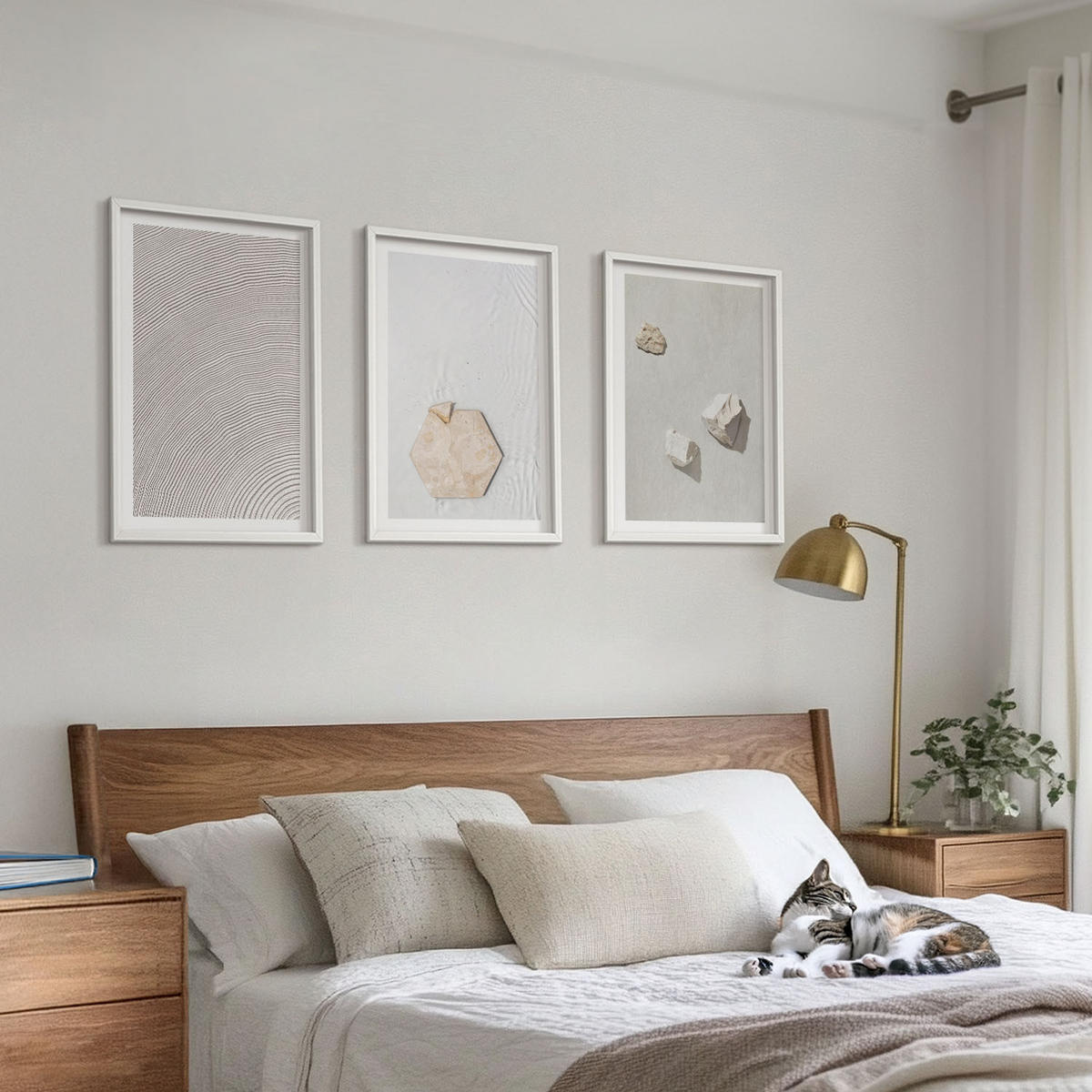 WANDBILDER 3er-Set - 40x60 cm Weißer Rahmen - Leichte Boho-Sandtexturen - Weiß, Kunststoff (40/60cm) - ArtPrintCave