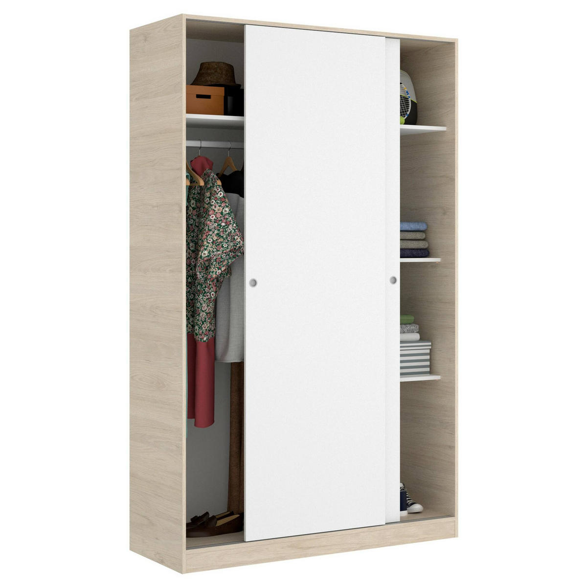 KLEIDERSCHRANK 2 TÜREN Holz-Effekt Weiß, Eiche 50/120/204 cm - Weiß, Holzwerkstoff (120/204/50cm) - DMORA