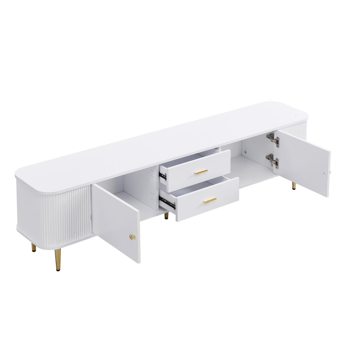 TV-STÄNDER 170/34/45 cm weiß MDF mit goldenen Griffen und 2 Schubladen - Weiß, Holzwerkstoff (170/45/34cm) - OKWISH