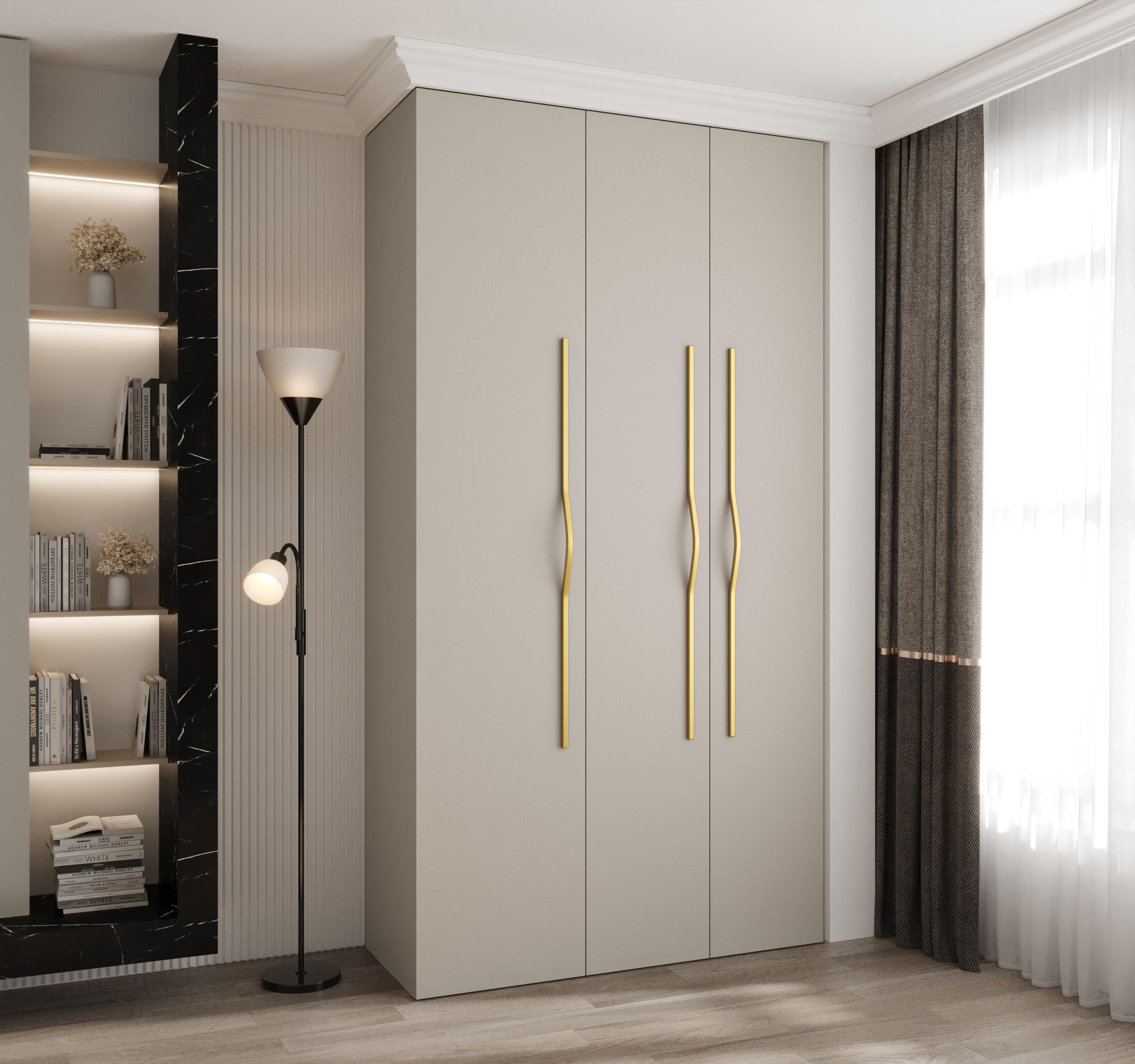 DREHTÜRENSCHRANK 245,5/130/50 3-türig - Kaschmir/Goldfarben, Holz/Metall (130/245.5/50cm) - Abiks Möbel