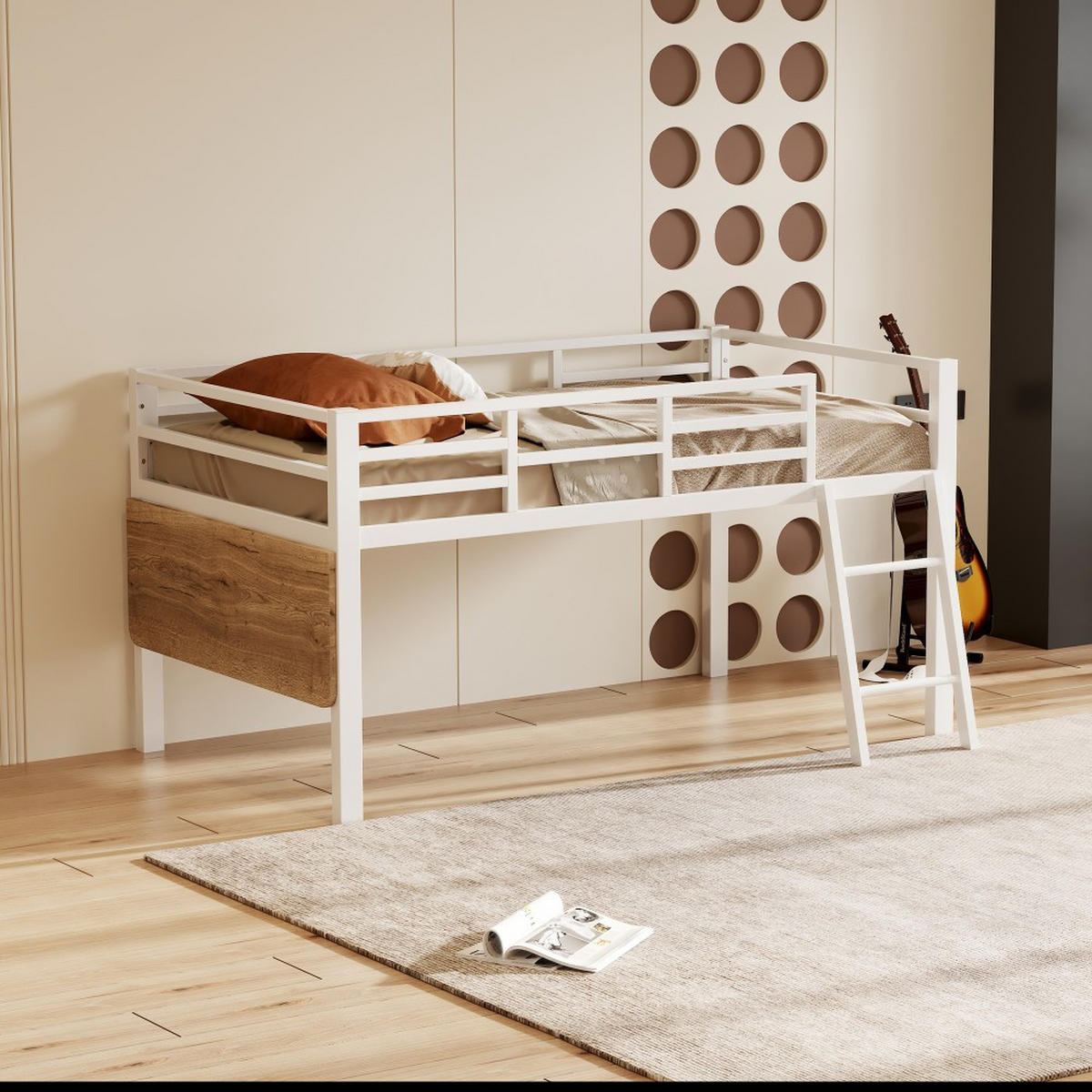 METALLBETT 90 x 200 cm in Weiß mit LED-Lichtband - Weiß, Metall (90/200cm) - KOMHTOM