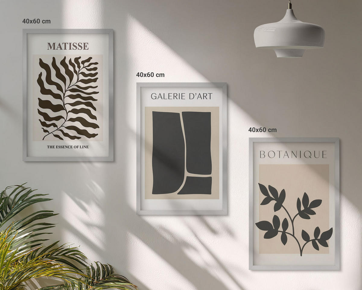 BILDER SET 3er Set - 40x60 cm Silberner Rahmen - Minimalistische Pflanzenposter - Silberfarben, Kunststoff (40/60cm) - TULUP