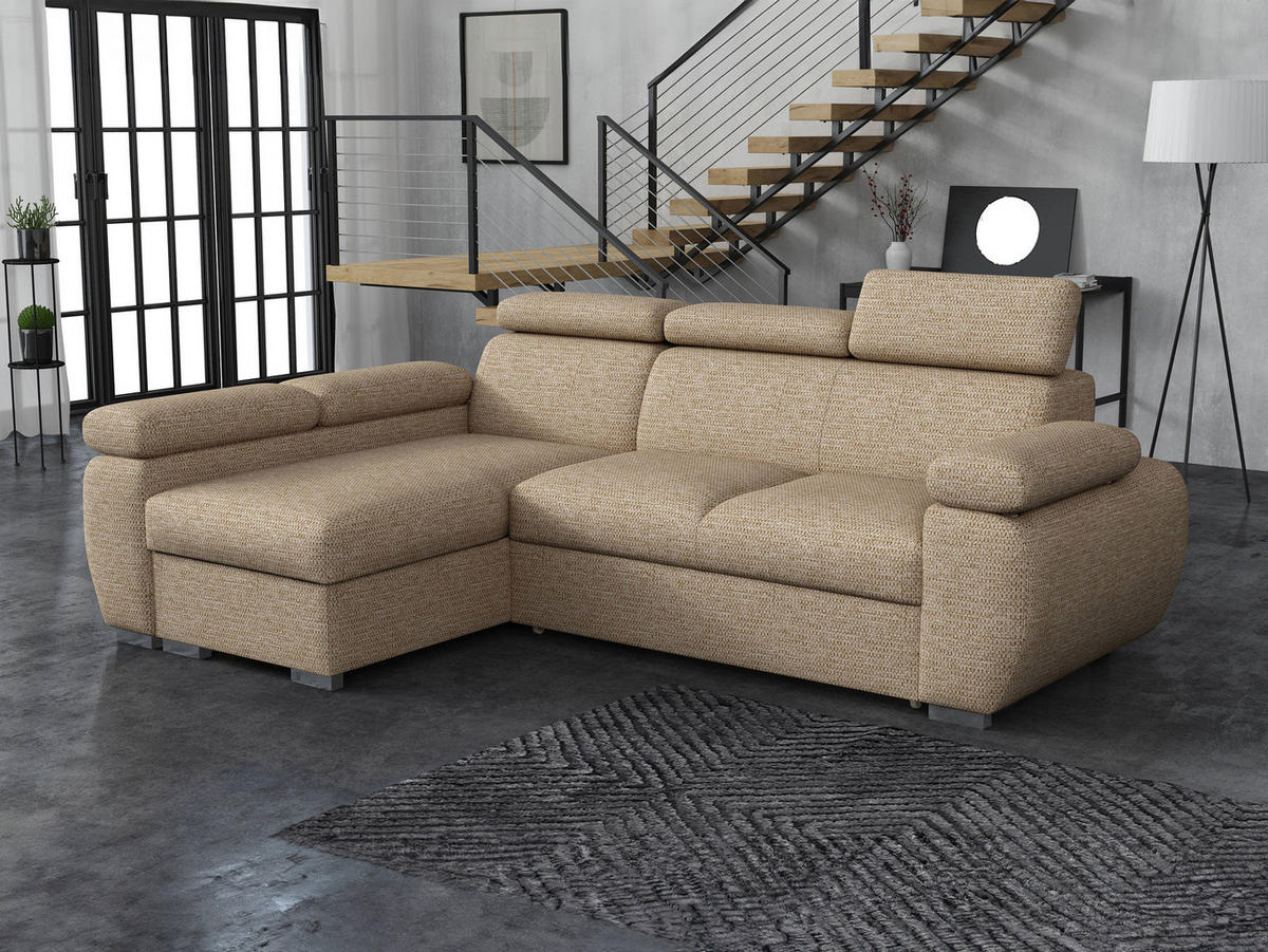 ECKSOFA Boston Mini, Seite: Links - LC+2R - Chromfarben/Beige, Holz/Textil (255/170cm) - MIRJAN24