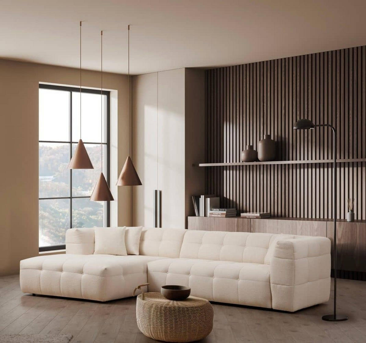 ECKSOFA modernes Design - Beige/Schwarz, Holz/Kunststoff (300/150cm) - myHomelando