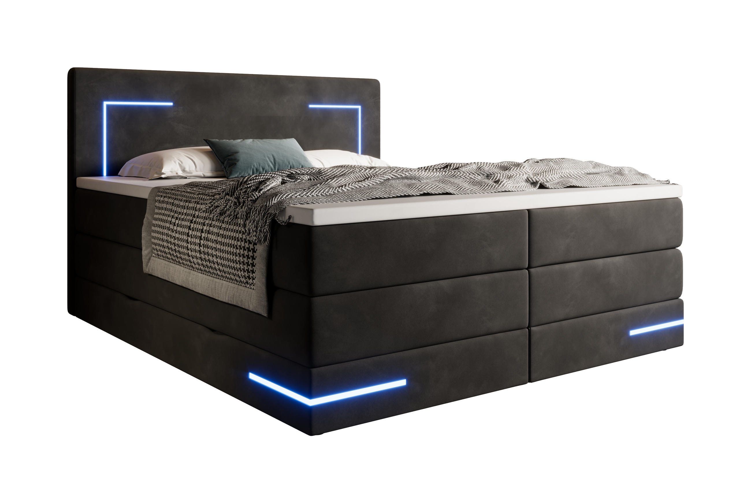 BOXSPRINGBETT Detroit schwarz 200/200 cm H3/H4 Samt - Schwarz, Textil (200/200cm) - wonello