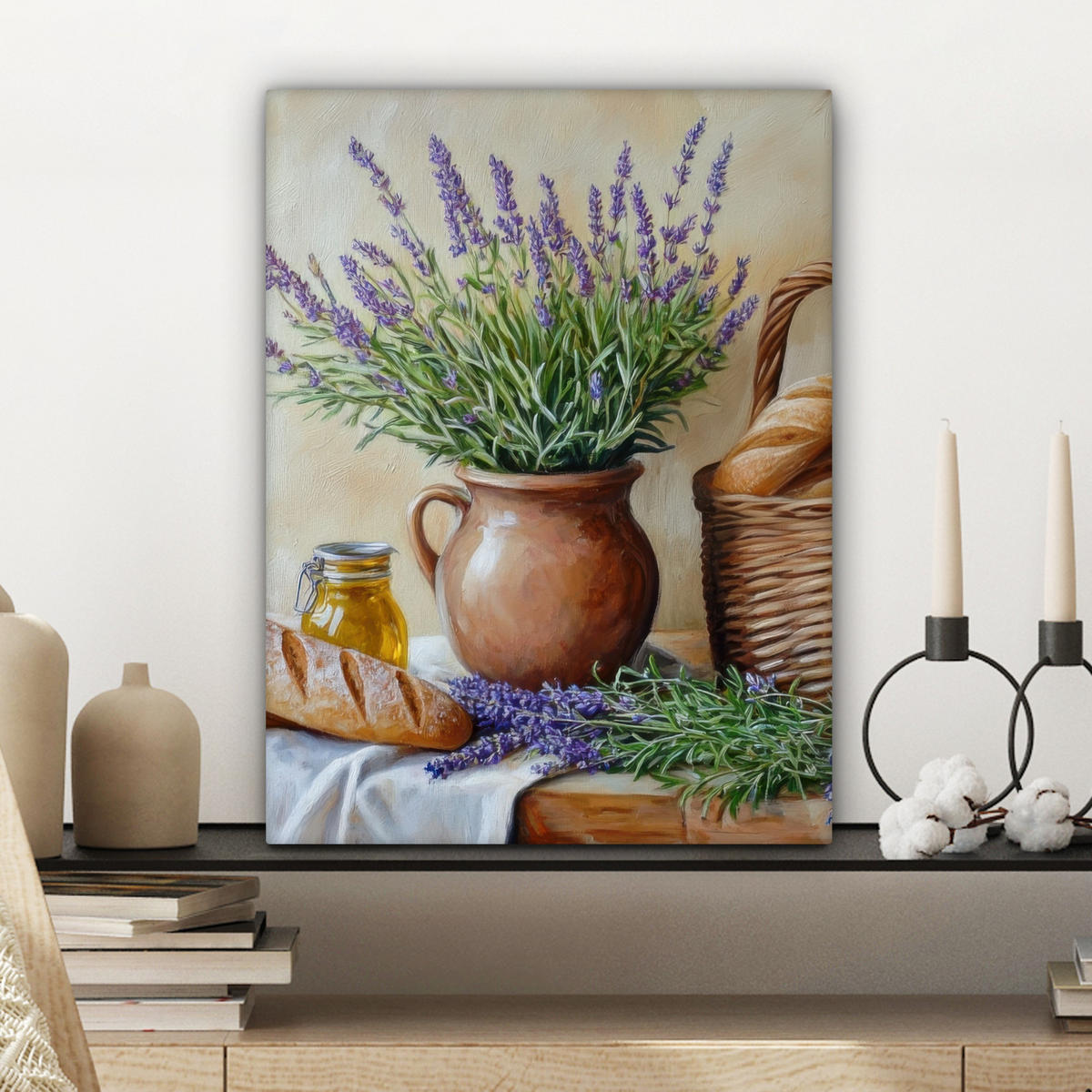 LEINWANDBILD Lavendel - Brot - Stilleben Room Decor 30x40 cm - Flieder, Textil (30/40cm) - MuchoWow