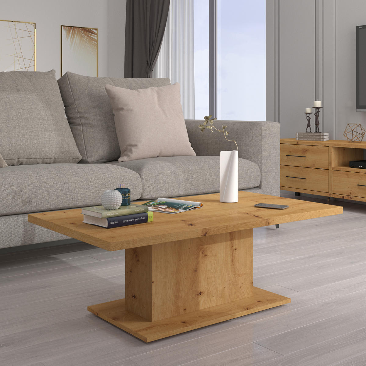 COUCHTISCH VERMONTA 110/43,3/60 cm Eiche Artisan - Eiche Artisan, Holzwerkstoff (60/110/43.3cm) - MASSENO