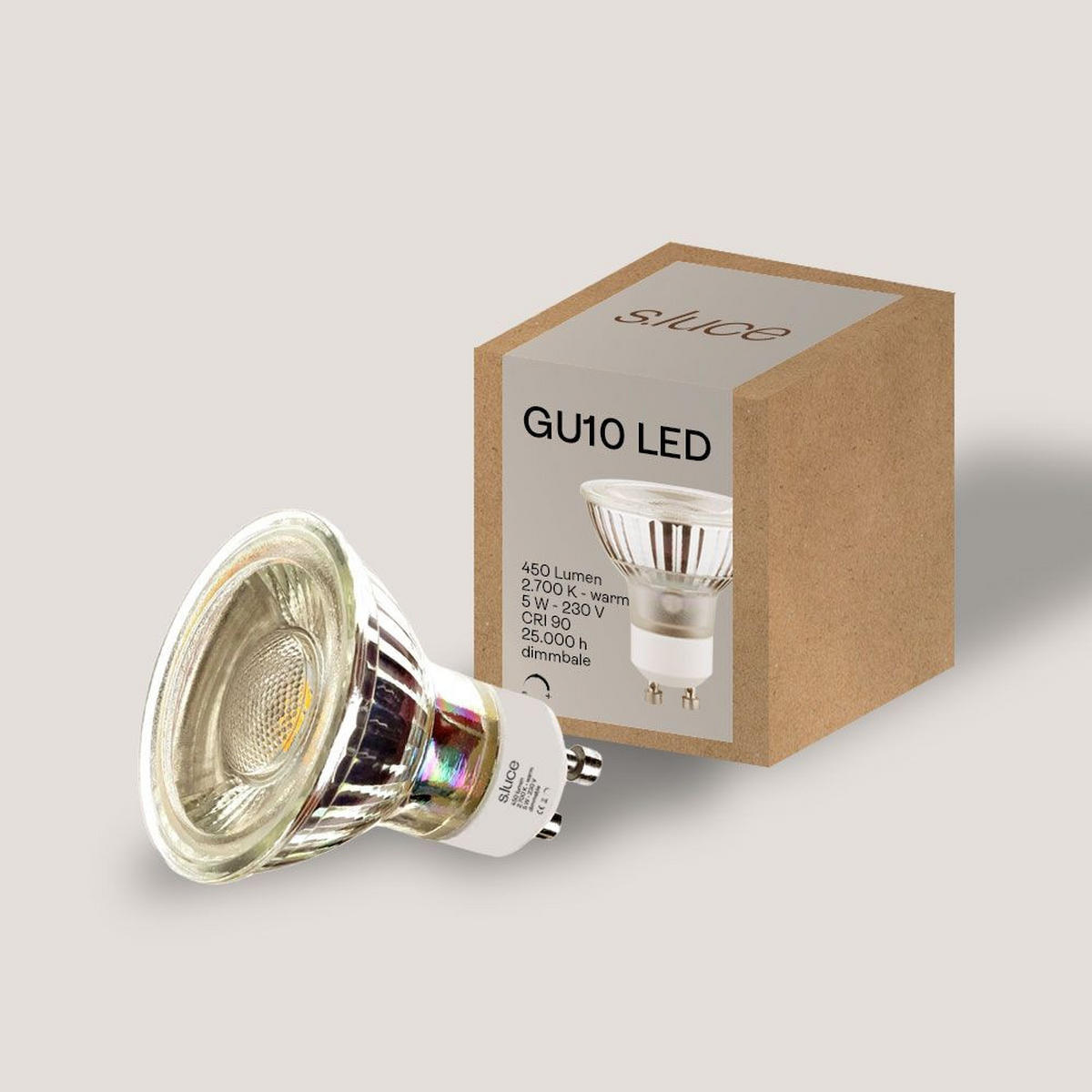 LED-LEUCHTMITTEL GU10 Warmweiß 2700K 450lm 5W Dimmbar CRI 90 - Chromfarben, Metall (5/6cm) - s.luce