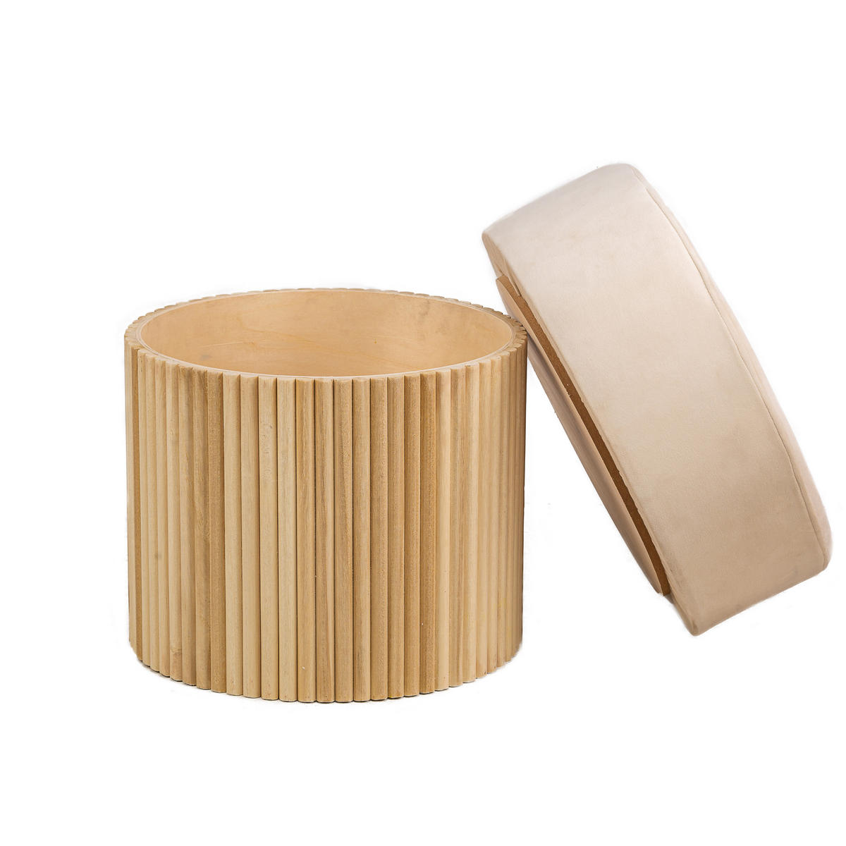 HOCKER Samt Beige - Beige, Textil (43/45/43cm) - Nordlys