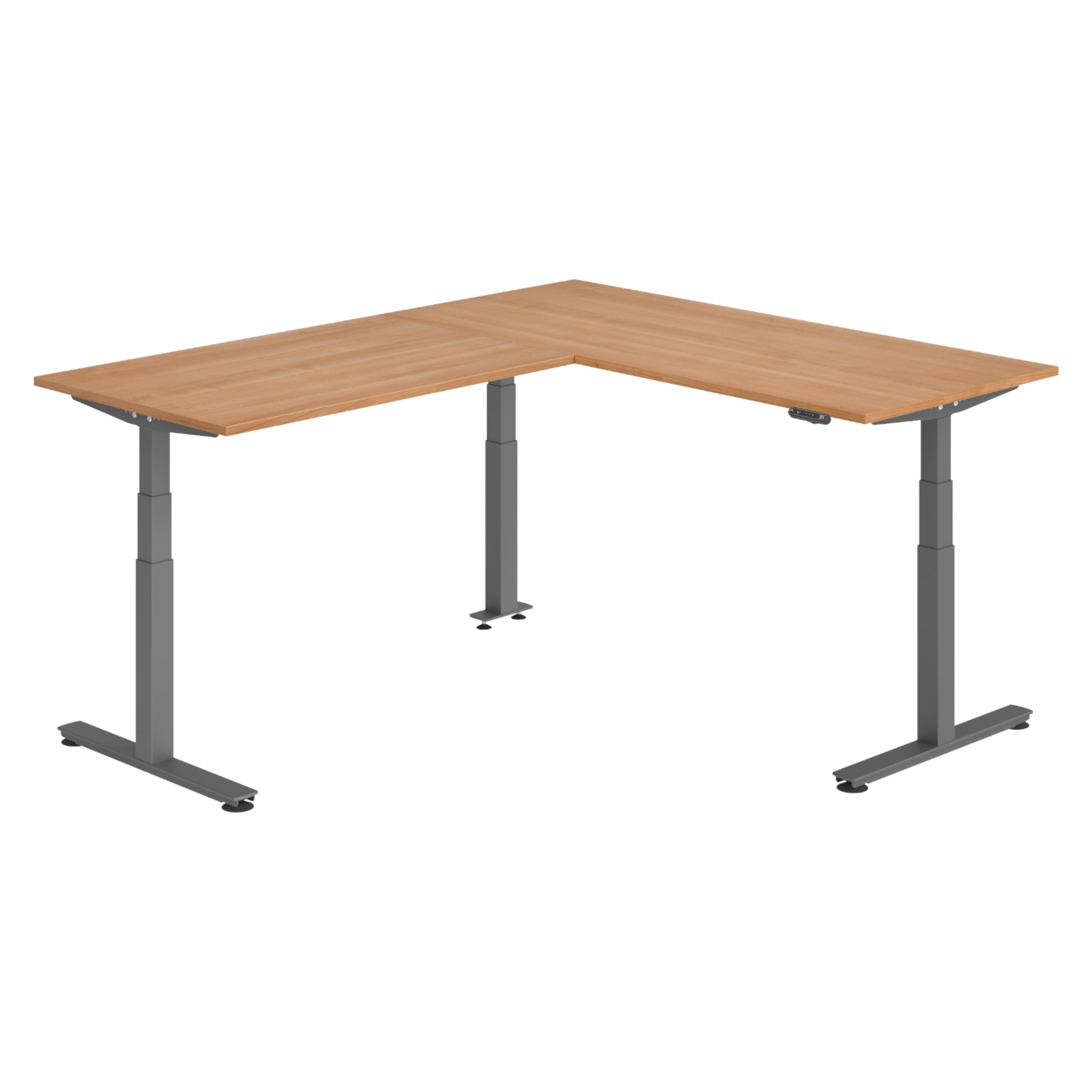 ECKSCHREIBTISCH elektrisch höhenverstellbar L-Form 220/180/74 cm in Nussbaumfarben/Graphitfarben - Nussbaumfarben/Graphitfarben, Holzwerkstoff (220/180/74cm) - bümö