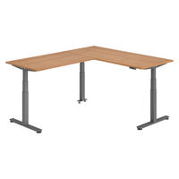 ECKSCHREIBTISCH elektrisch höhenverstellbar L-Form 220/180/74 cm in Nussbaumfarben/Graphitfarben - Nussbaumfarben/Graphitfarben, Holzwerkstoff (220/180/74cm) - bümö