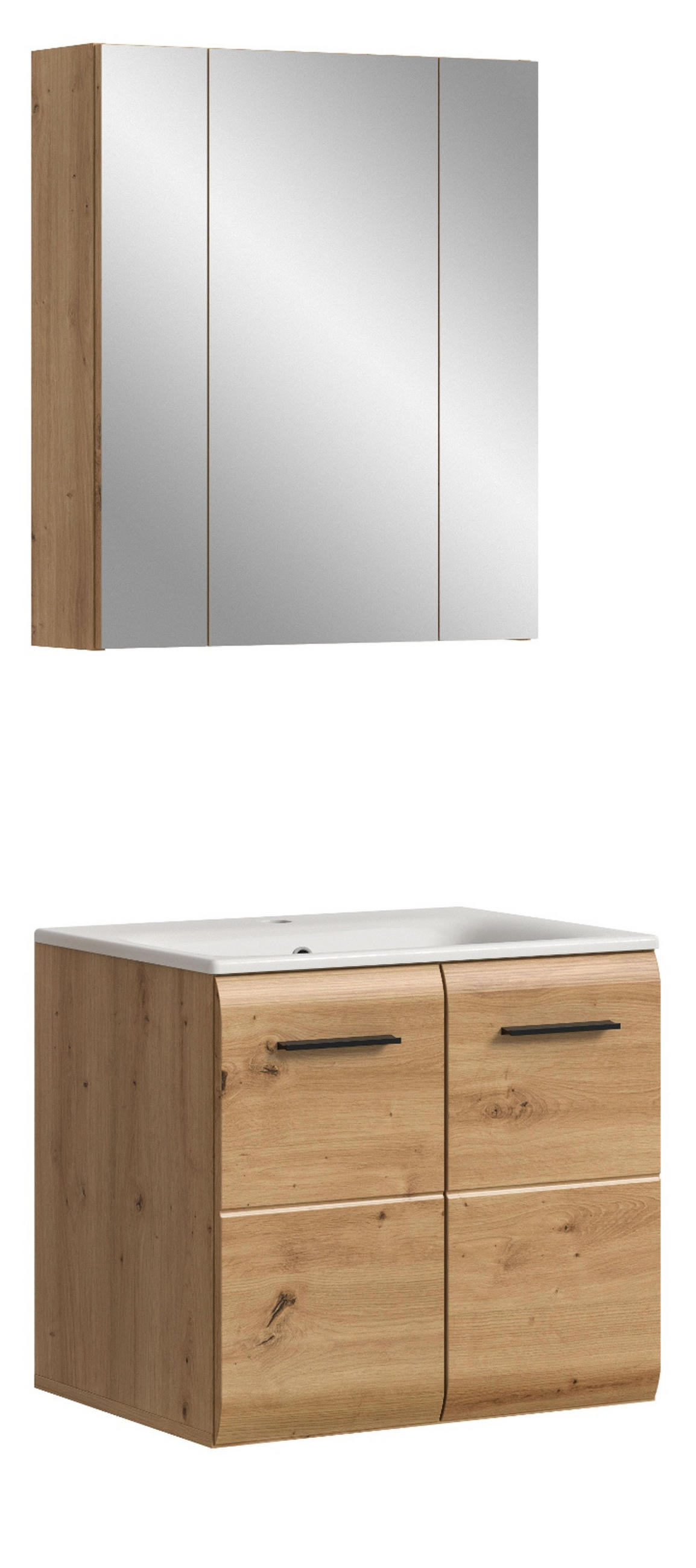 BADMÖBEL-SET 2-teilig in Artisan Eiche, Badkombination 60 x 185 cm, Cover - Schwarz/Eiche Artisan, Glas/Keramik (65/185/30cm) - Inn.Furn