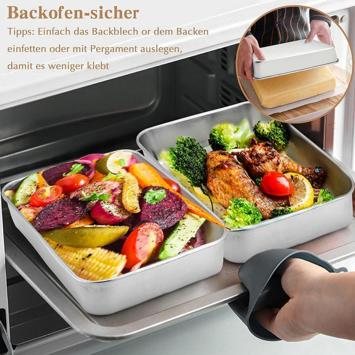 BACKBLECH 2er Set Edelstahl 23.8 x 18 x 5 cm - Silberfarben, Metall (17/5/23cm)
