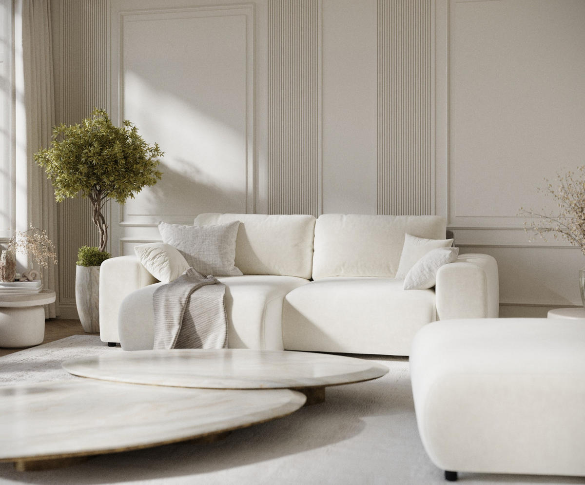 ECKSOFA Zanzibar Creme Samtstoff - Creme/Schwarz, Holz/Holzwerkstoff (237/144cm) - Maison de Reve