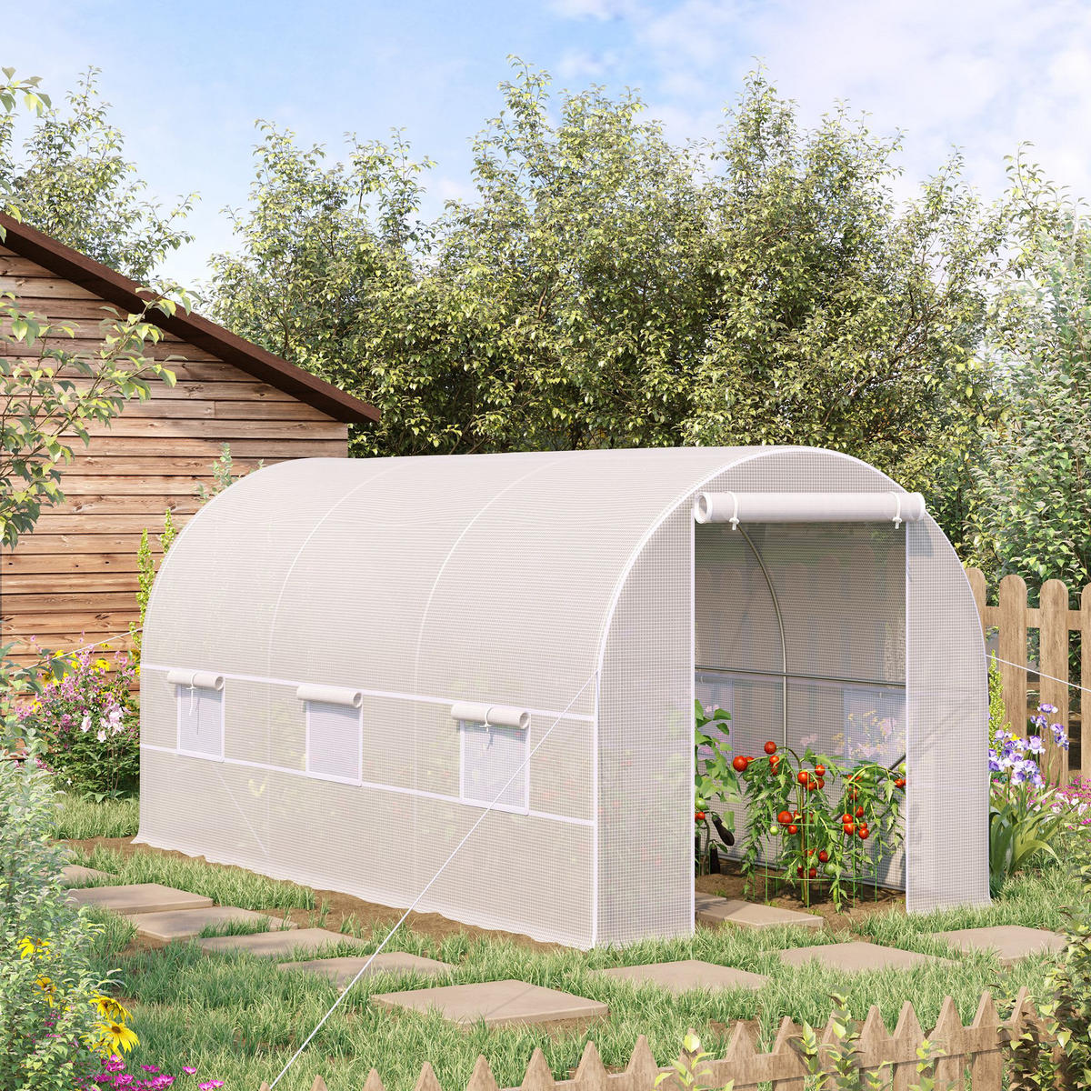 GEWÄCHSHAUS DE-11944 8 m² mit Tür & 6 Fenstern Weiß - Weiß, Kunststoff (200/200/400cm) - ComfortXL