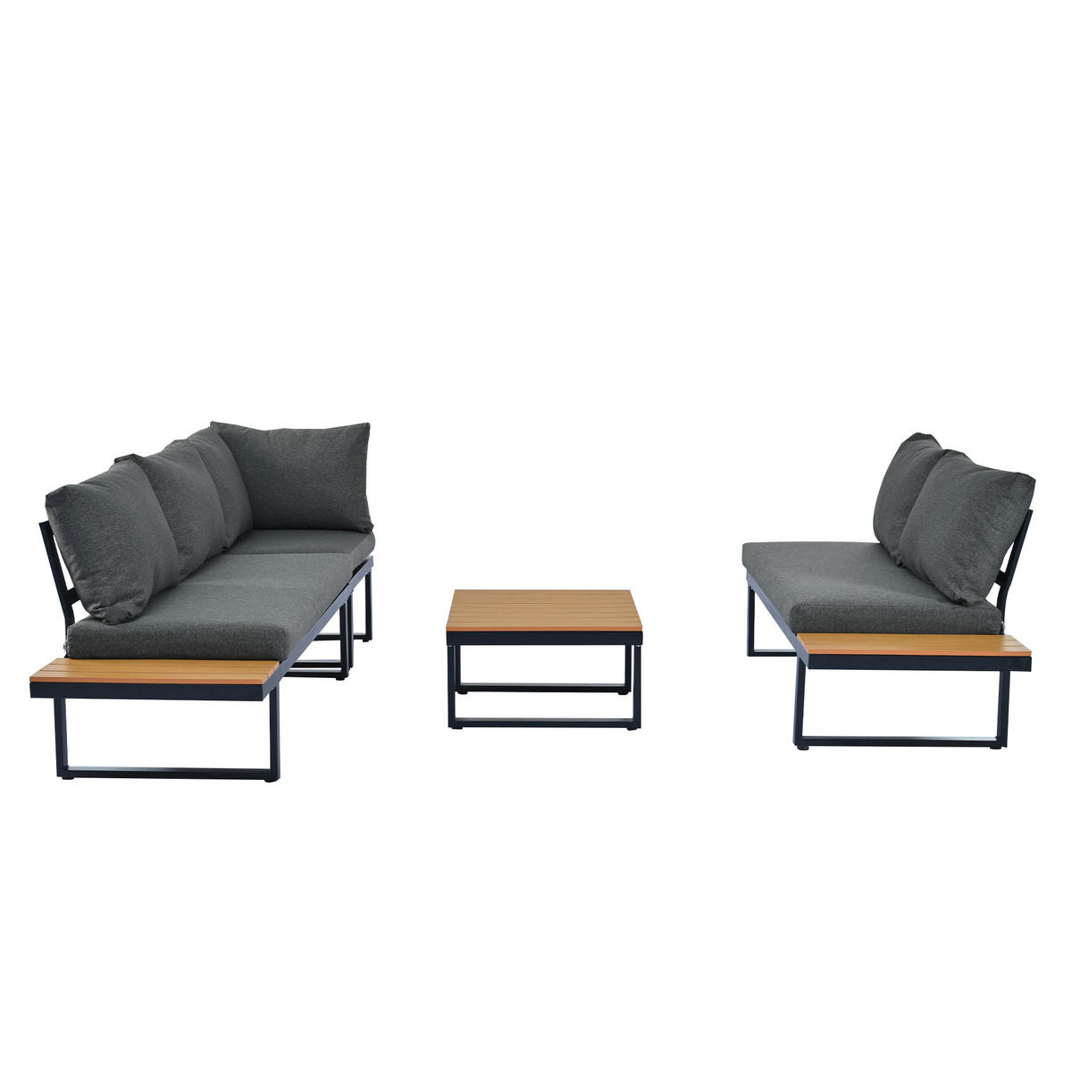 GARTEN-FREIZEITSET Eck-Liegefunktion Grau/Schwarz - Grau, Metall - ComfortXL