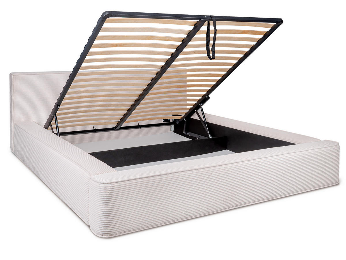 POLSTERBETT Fyn Hellbeige 180/200 cm Cordstoff mit Bettkasten - Beige, Textil/Metall (180/200cm) - wonello