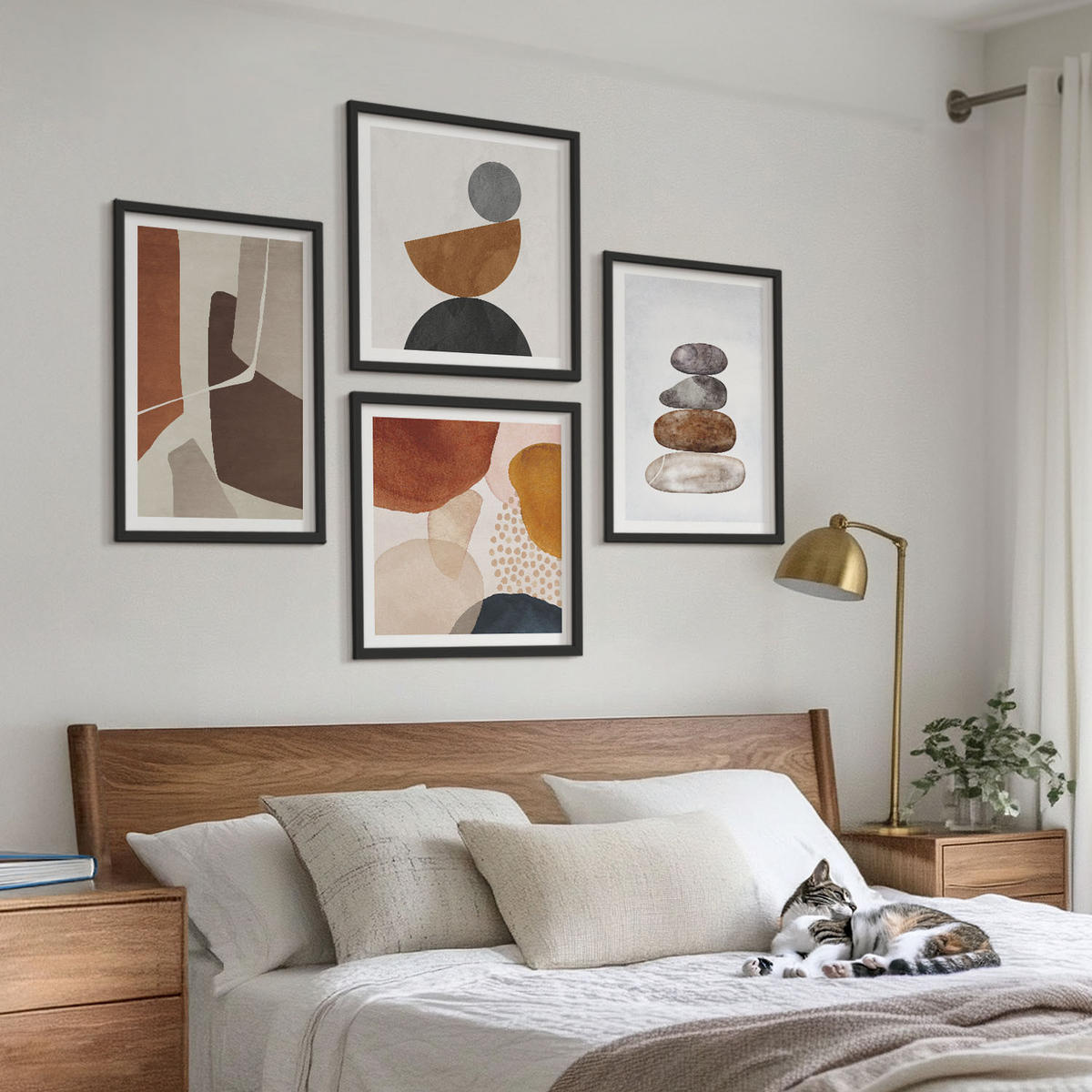 WANDBILDER 4er-Set - 50x50 cm & 40x60 cm Schwarzer Rahmen - Abstrakte Malerei Dekorationen - Schwarz, Kunststoff (50/50cm) - ArtPrintCave