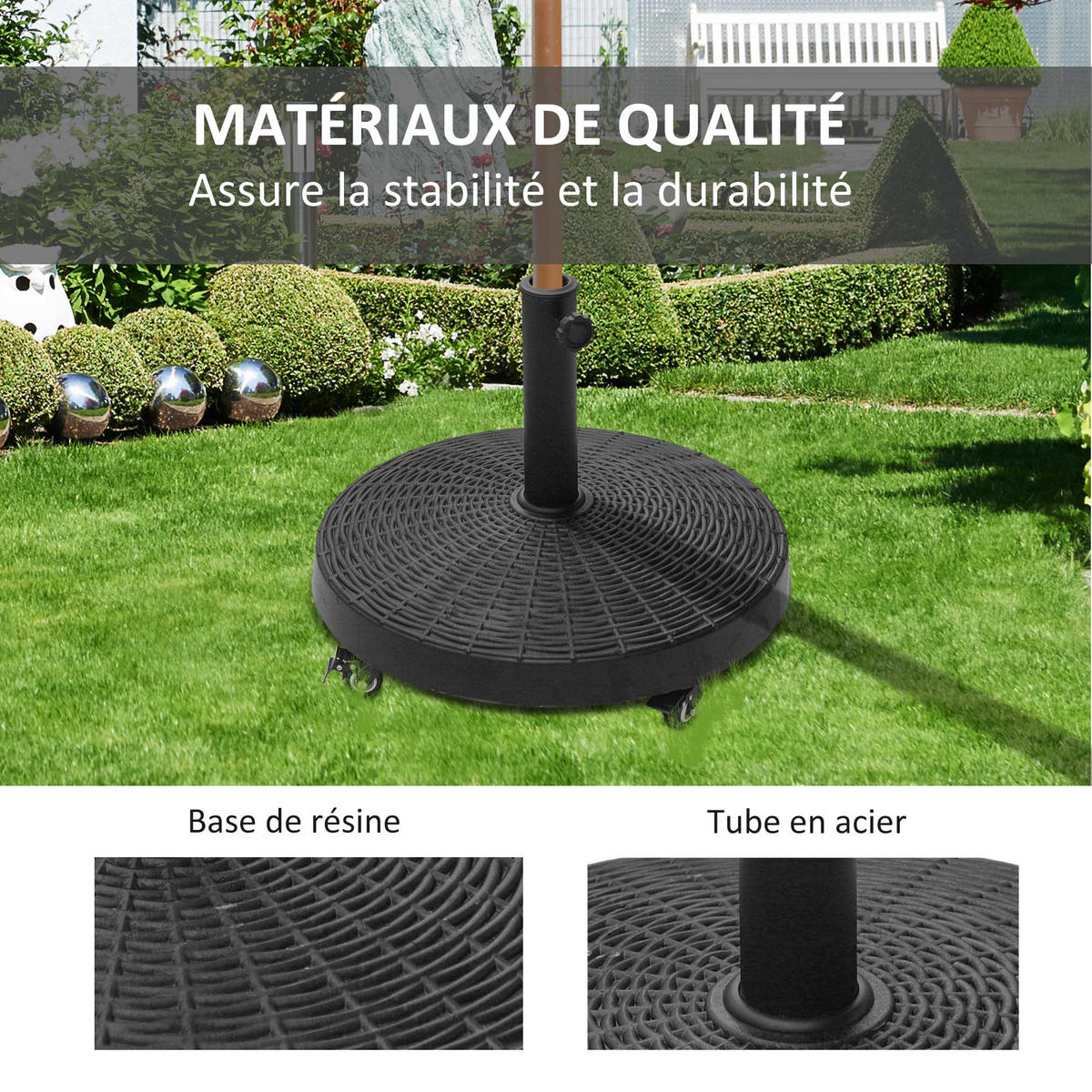 SONNENSCHIRMSTÄNDER Schwarz mit 4 Rollen Ø 52/41 cm - Schwarz, Metall (52/52cm) - PANGIVO