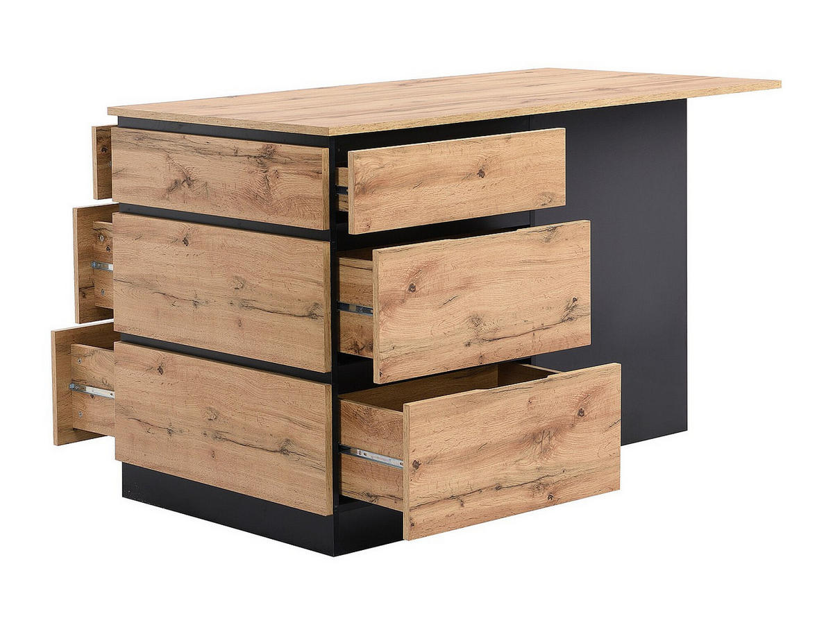 KÜCHENINSEL mit 6 Schubladen & 4 Ablagefächern aus MDF - Holzfarben hell & Schwarz - POMARELA - Schwarz, Holz (140/91/80cm) - Vente-Unique