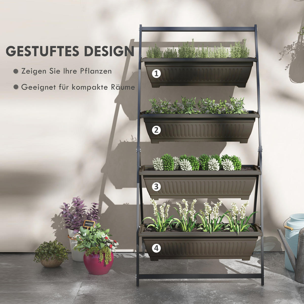 PFLANZENTREPPE Blumenregal für Garten, Stahl, Braun, 76 x 79 x 162 cm - Braun, Metall (79/162/76cm) - Outsunny