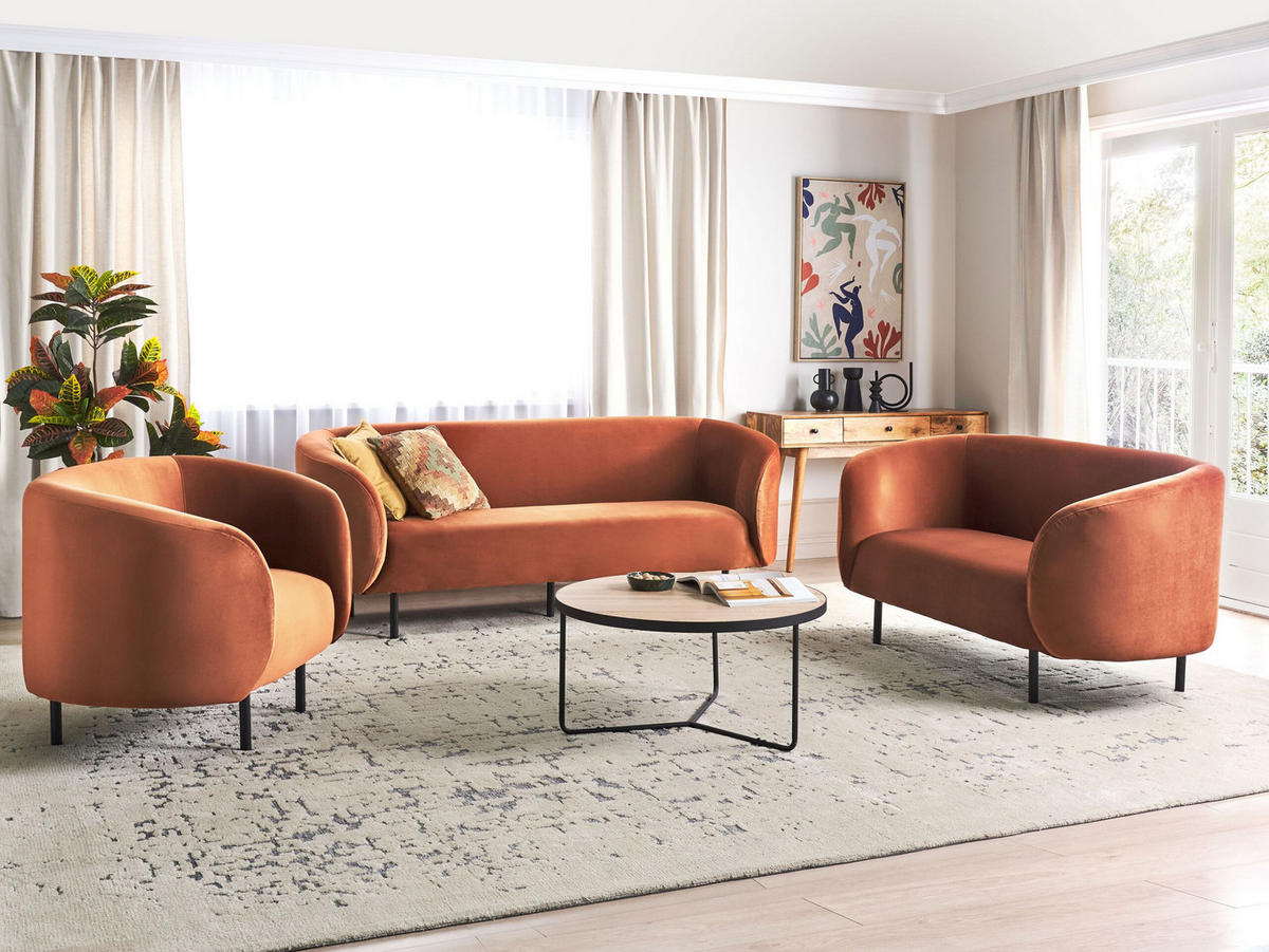 6-SITZER-SOFA SET Samtstoff orange/schwarz Loen - Schwarz/Orange, Textil (70/70/200cm) - Beliani