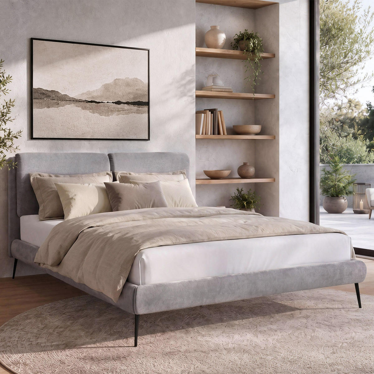 ČALOUNĚNÁ POSTEL Nuit, dvoulůžko 160x200 cm s taštičkovou matrací 26 cm, žinylková látka, šedá - šedá, textil (160/200cm) - Beautysofa