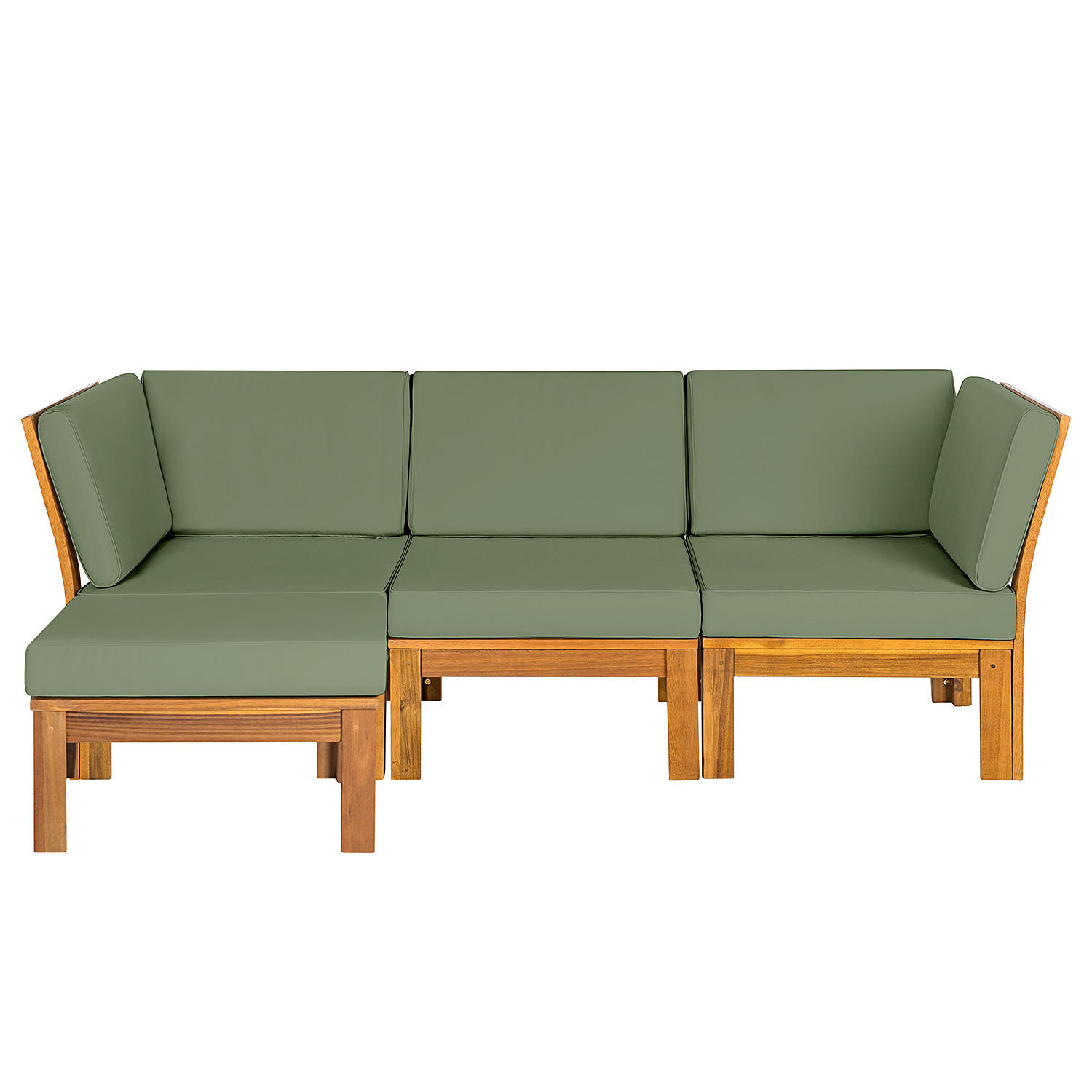 LOUNGESOFA - Webstoff / Akazie massiv - 4-teilig - Olivgrün, Holz/Textil - home24