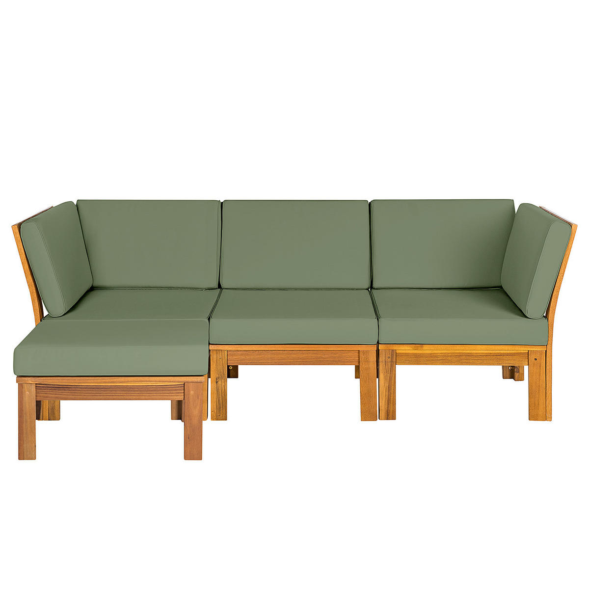 LOUNGESOFA - Webstoff / Akazie massiv - 4-teilig - Olivgrün, Holz/Textil - home24