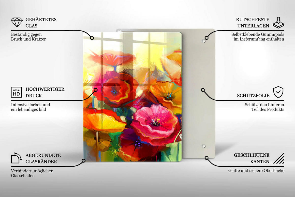 GLASPLATTE 40x52 cm Bunte Gemalte Blumen - Grün, Glas (40/52cm) - Wallfluent