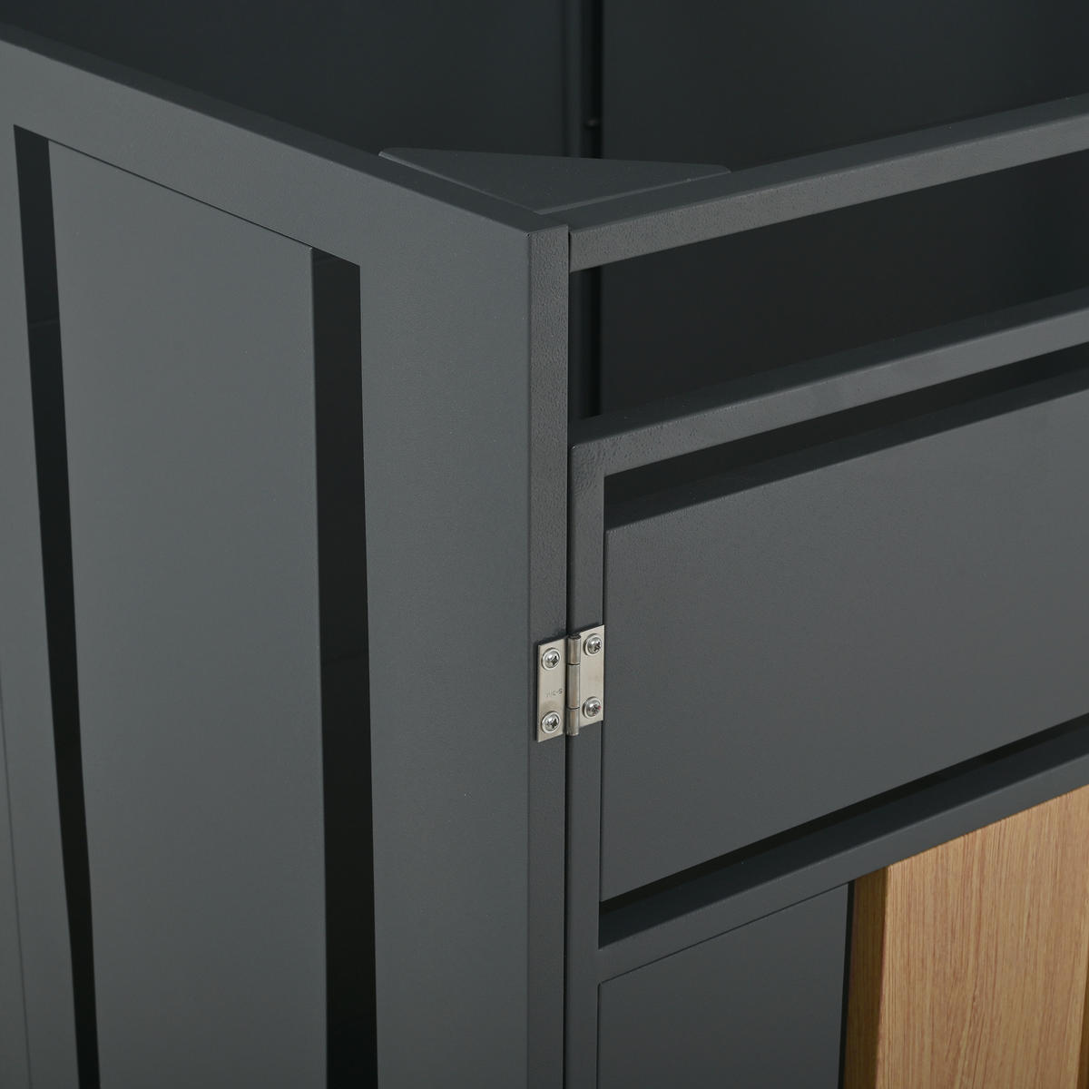 MÜLLTONNENBOX aus Stahl in Grau Holzoptik mit hydraulischem Klappdeckel - Grau, Metall (132/118.5/80cm) - Modfu