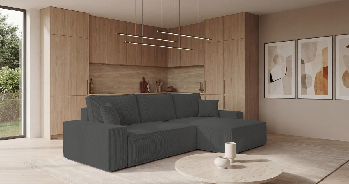 ECKSOFA California mit Schlaffunktion Dunkelgrau Rechts - Dunkelgrau, Textil (280/184cm) - Cornero