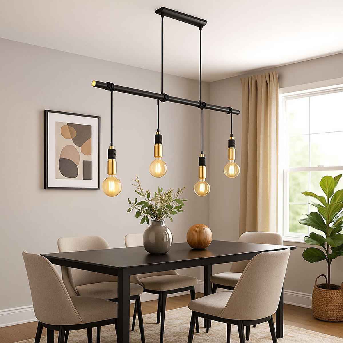 HÄNGELEUCHTE Messing Schwarz 4-Flammig - Schwarz, Metall (100/6/120cm) - Globo Lighting