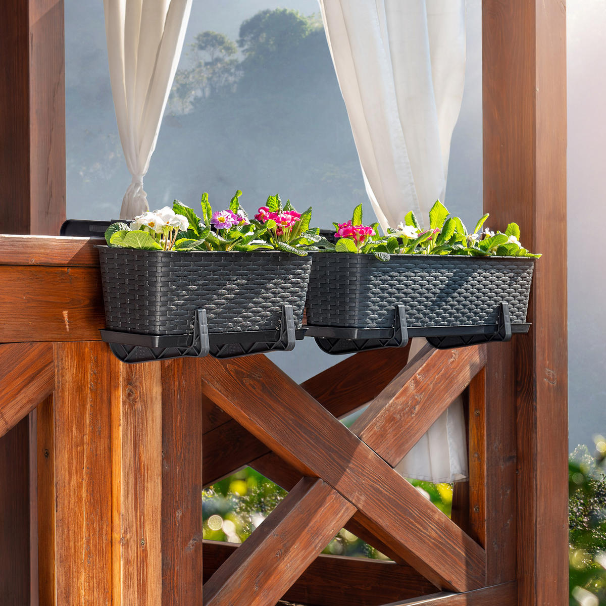 Blumentopf mit Untersetzer und 2 Griffe 40 cm, Anthrazit - Anthrazit, Kunststoff (17/40cm) - KADAX